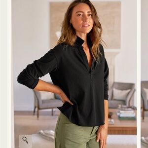 Frank and Eileen women’s large Patrick popover Henley shirt cotton black